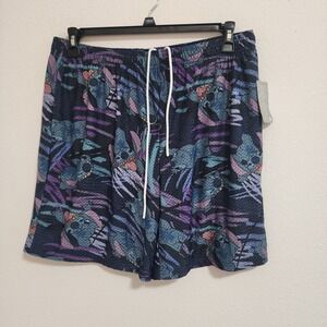 Disney Stitch Mesh Athletic Shorts Tropical Print Elastic Waist Drawstring